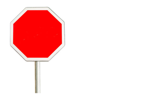 istock Red road sign isolated on white background 656031718