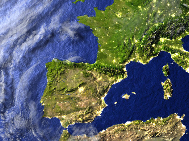 istock Iberia at night on realistic model of Earth 656043032