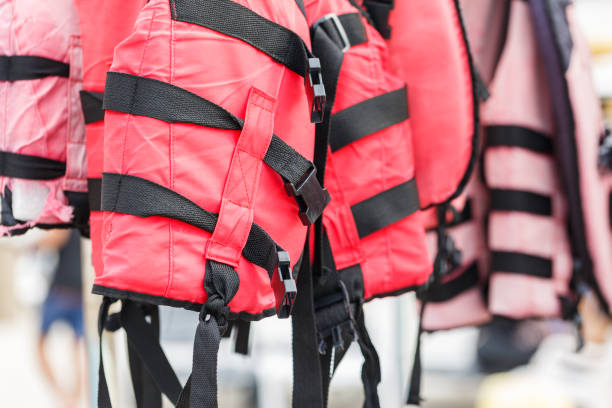 istock close up Life preserver floating jacket near water pool 656048404