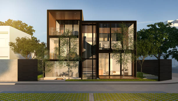 istock 3d rendering black loft modern house in summer 656057628