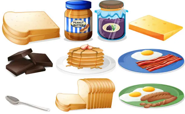 Vector illustration of Breakfast set with bread and jam