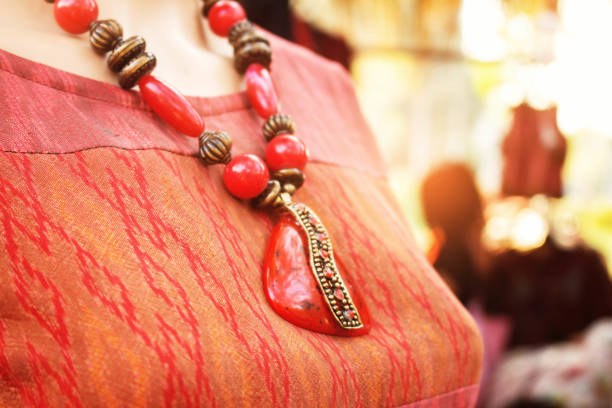 istock Silk with necklace on a mannequin. 656064834