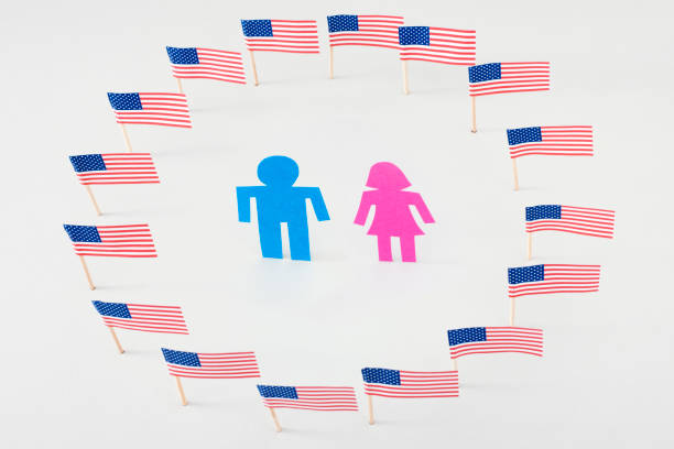 istock Couple in american flags circle 656073810
