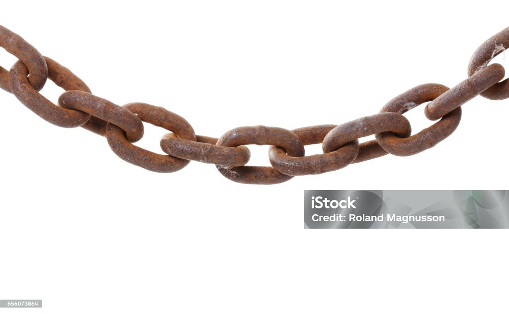 Rusty chain link Brown rusty slack chain isolated on white background. Chain - Object Stock Photo