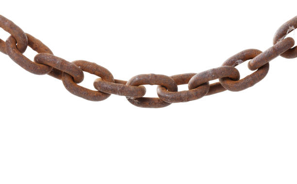 Rusty chain link Brown rusty slack chain isolated on white background. rusted chain stock pictures, royalty-free photos & images