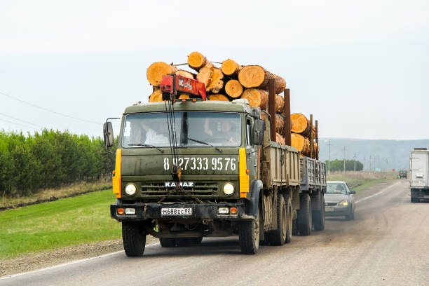 Kamaz 5320 Bashkortostan, Russia - May 8, 2012: Old timber lorry Kamaz 5320 at the interurban road. unicef vintage stock pictures, royalty-free photos & images