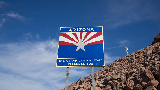 Arizona State sign by Hoover Dam