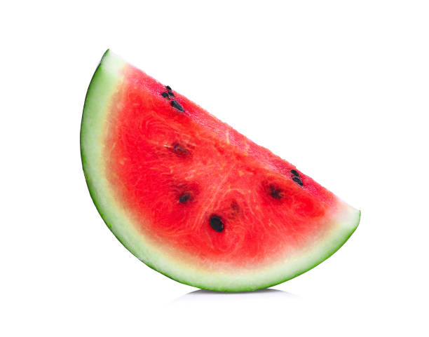 istock Slice of fresh watermelon isolated on white background 656081698