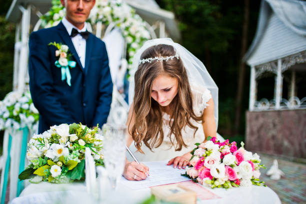 istock Happy groom and bride on wedding ceremony outdoor 656089918
