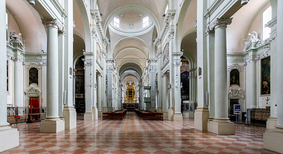 White marble section of the interior of the Basilica of San Domenico, Bologna, Italy