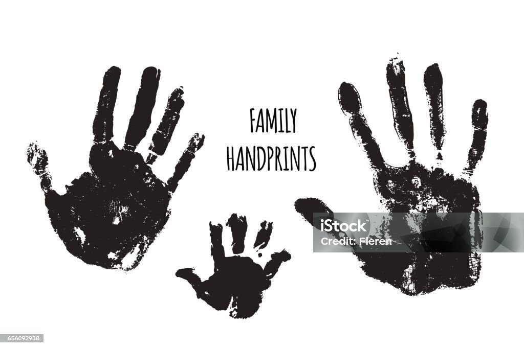 Family handprints vector illustration Family handprints vector illustration. Watercolor family handprints of mom, dad, and child. Social illustration. Handprint stock vector