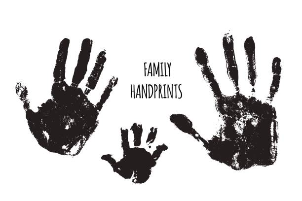 Family handprints vector illustration Family handprints vector illustration. Watercolor family handprints of mom, dad, and child. Social illustration. handprint stock illustrations