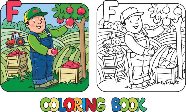 rolnik kolorowanka. alfabet f. zawód abc - coloring book coloring book australia stock illustrations