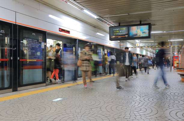Seoul South Korea - October 21, 2016: People commute by subway in Seoul South Korea.