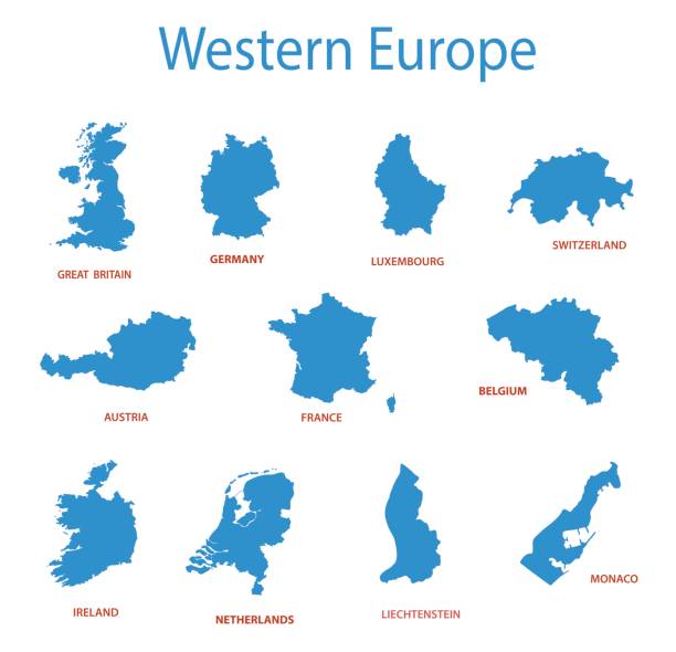 illustrazioni stock, clip art, cartoni animati e icone di tendenza di europa occidentale - mappe vettoriali dei territori - european countries