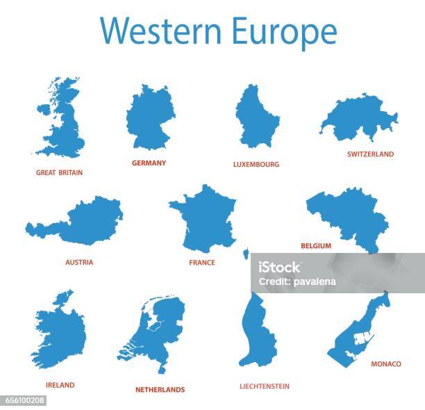 Western Europe Vector Maps Of Territories Stock Illustration - Download Image Now - Country - Geographic Area, In Silhouette, Map