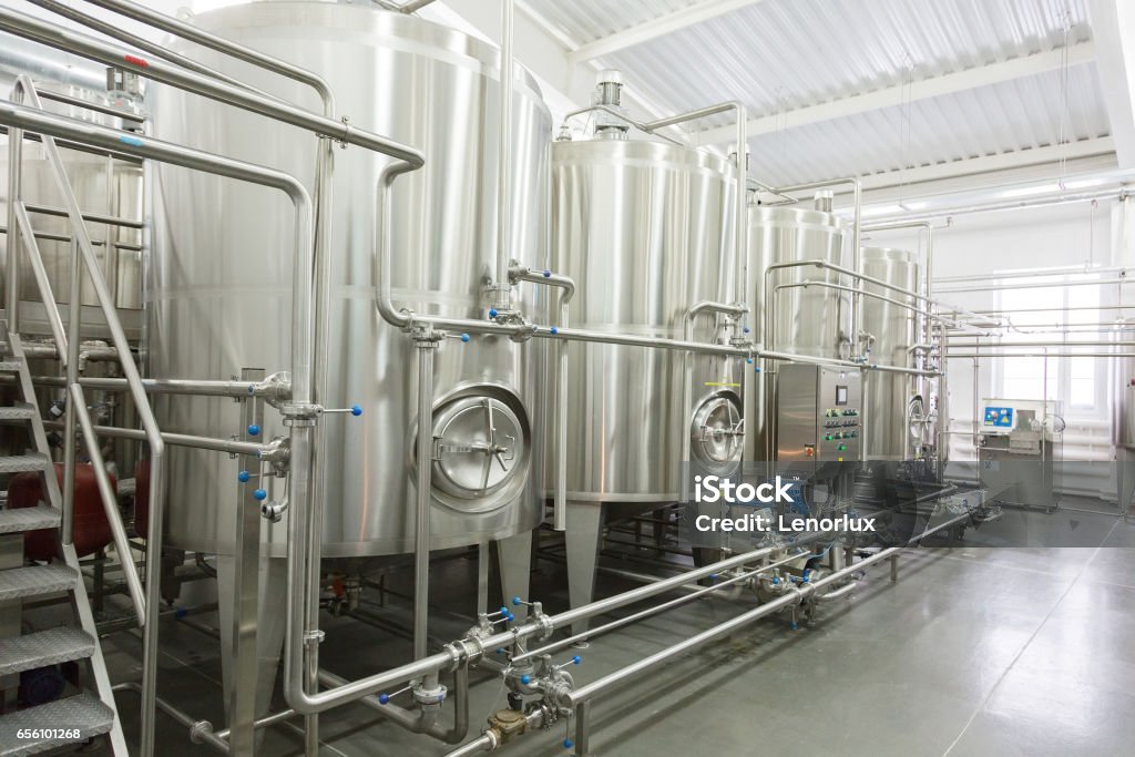 Technological equipment in the dairy plant Food Processing Plant Stock Photo