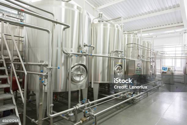 Technological Equipment In The Dairy Plant Stock Photo - Download Image Now - Food Processing Plant, Factory, Equipment