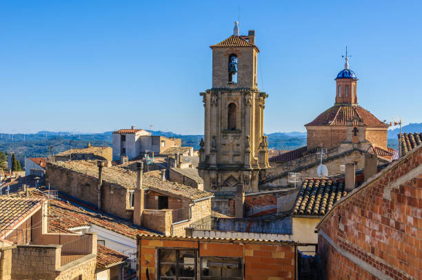 Church towers in Calaceite, Spain stock photo