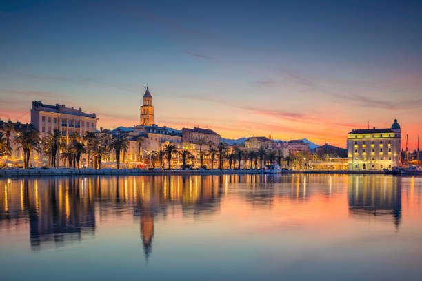 Split. Beautiful romantic old town of Split during beautiful sunrise. Croatia,Europe. dalmatia region croatia photos stock pictures, royalty-free photos & images