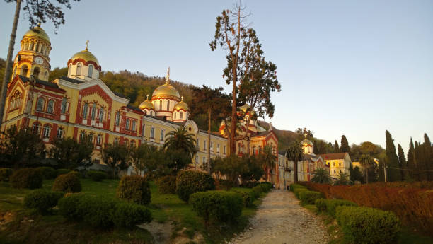 istock The road to new Athos monastery at sunset 656130238