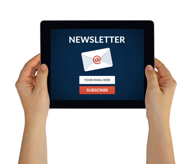 istock Hands holding tablet with subscribe newsletter concept on screen 656135754