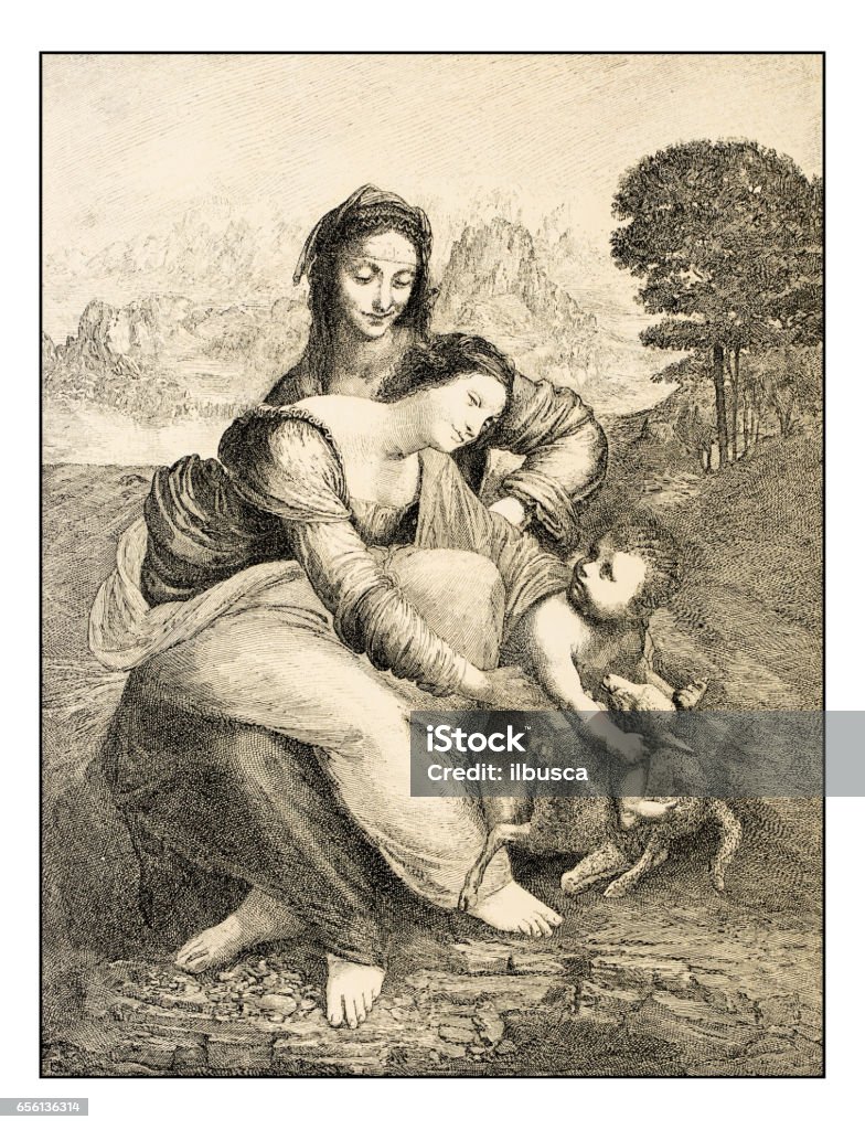 Leonardo's sketches and drawings: Saint Anne Grandmother stock illustration