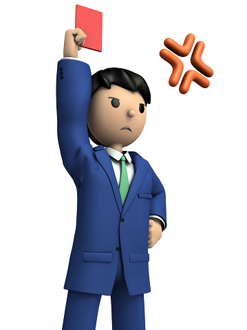 The businessman will show the red card and tell him to leave. 3D illustration