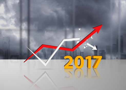 Trends 2017 concept with increasing and decreasing graphs