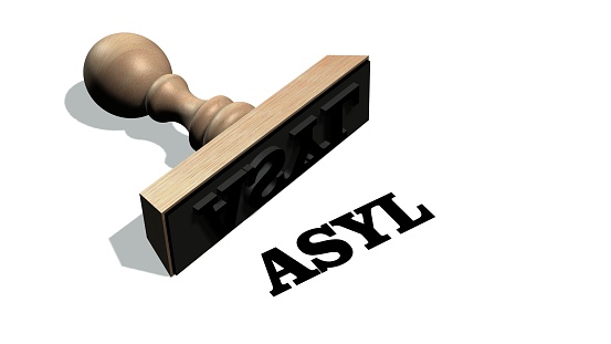 asyl- Wooden stamp with the word asyl isolate on white background