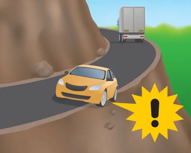 Vector illustration of Cars on the road on the cliff, vector illustration