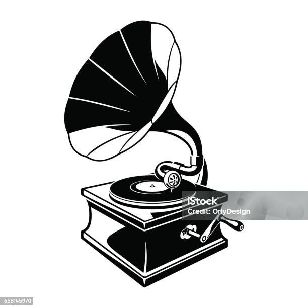 Gramophone Negative Space Sketch Illustration Stock Illustration - Download Image Now - Gramophone, Old, Old-fashioned