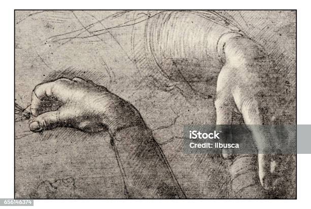 Leonardos Sketches And Drawings Hands Of Mona Lisa Stock Illustration - Download Image Now