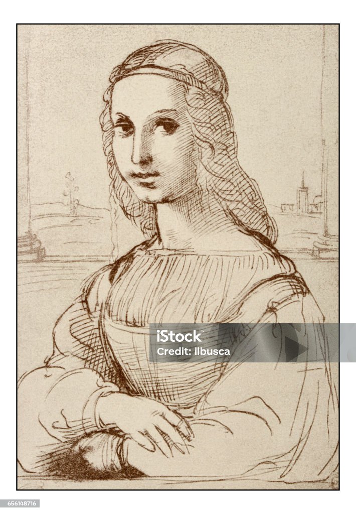 Leonardo's sketches and drawings: Mona Lisa (La Gioconda) by Raphael Mona Lisa Homage stock illustration