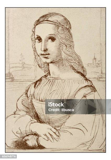 Leonardos Sketches And Drawings Mona Lisa By Raphael Stock Illustration - Download Image Now