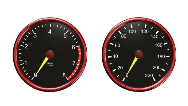 istock Tachometer and speedometer. Round gauges in chrome frames isolated on white background 656149170