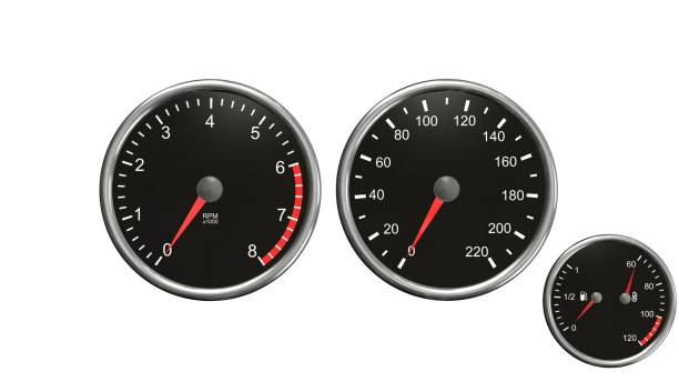 istock Tachometer , speedometer, fuel and temperatur. Round gauges in chrome frames isolated on white background 656149494