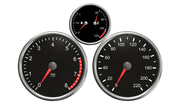 istock Tachometer , speedometer, fuel and temperatur. Round gauges in chrome frames isolated on white background 656149766