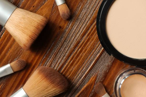 istock Professional set of makeup brushes, powder and eye shadow base, cream or foundation. Top view, flat lay 656153244