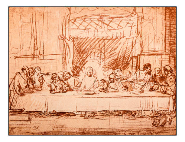 Leonardo's sketches and drawings: The last supper Leonardo's sketches and drawings: The last supper last supper stock illustrations