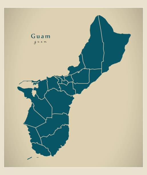 современная карта - гуам с районами гу - guam stock illustrations