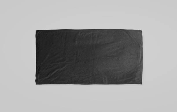 istock Black black soft beach towel mockup. Dark unfolded wiper 656173154