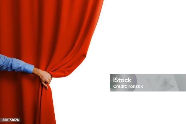 Hand Open Red Curtain Stock Photo - Download Image Now - Curtain, Opening, Opening Ceremony