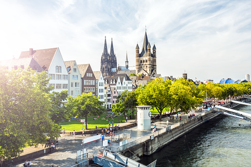 Old town in Cologne with sun