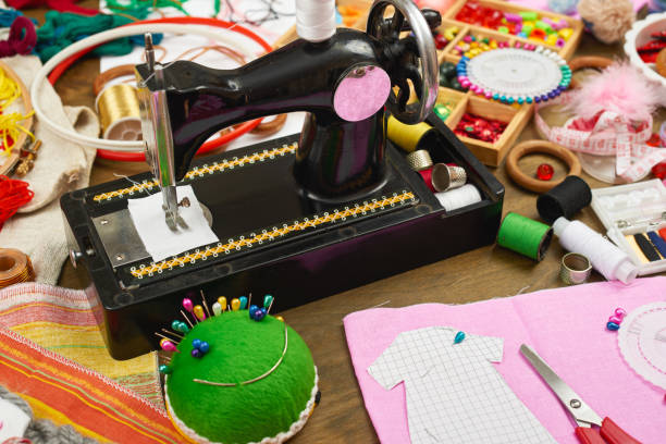 istock sewing accessories top view, seamstress workplace, many object for needlework, embroidery and handicraft 656178666