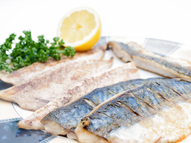 Fried mackerel filet stock photo