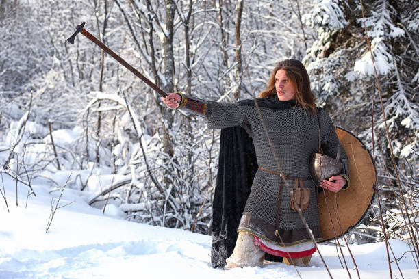 istock Defender the young warrior in mail armor armed with a sword 656180680