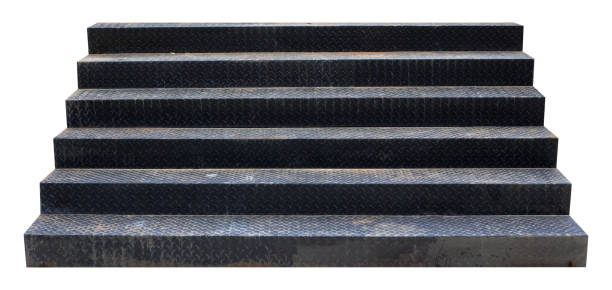 Stairs Steps The wide black stairs steps is isolated on white background. white stargazer stock pictures, royalty-free photos & images