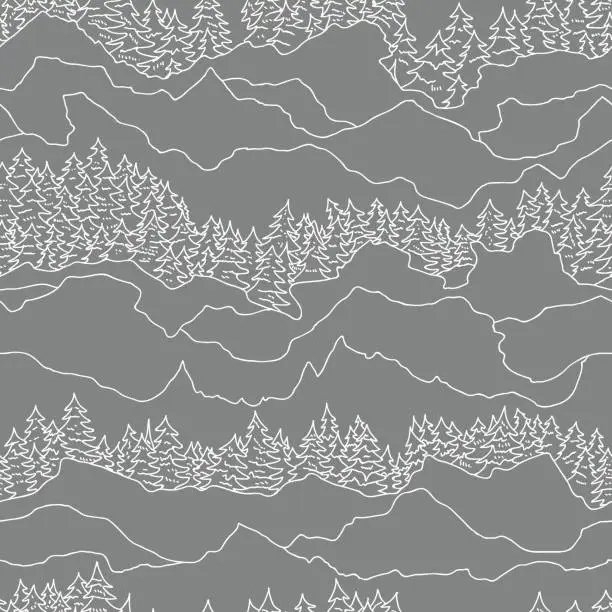 Vector illustration of seamless pattern with trees and mountains