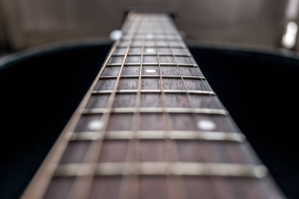Close up of acoustic guitar, vintage filter. Music instrument concept.